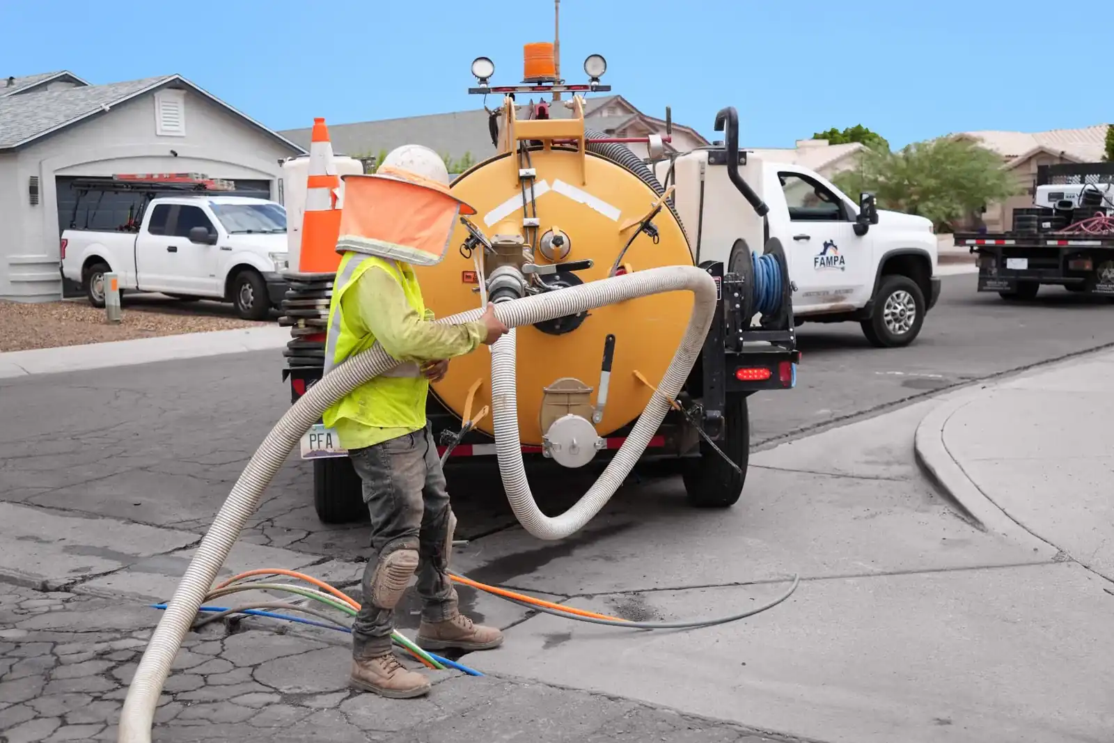 Directional drilling rig staged on an Arizona fiber project